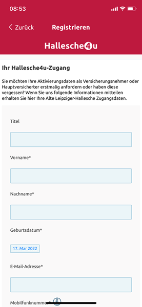 hallesche4u Dateneingabe